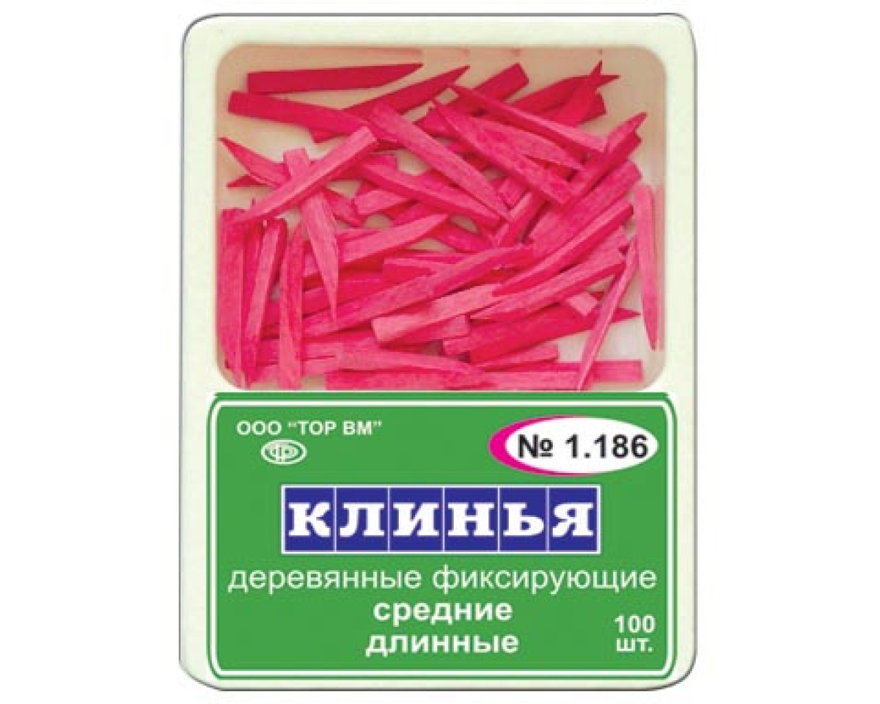 ТОР-1.186 Клинья деревянные средние длинные (розовые) 100 шт.