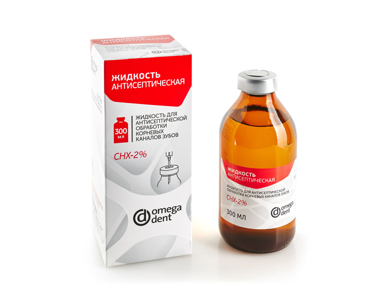 Хлоргексидин 2%, 300мл-Жидкость для антисептической обработки каналов (Омега-Дент)